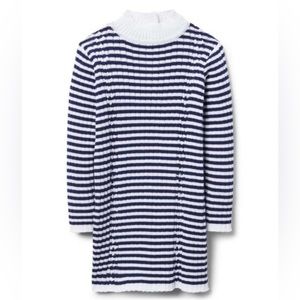 Girls: Navy & White Stripe Ribbed Sweater Dress
